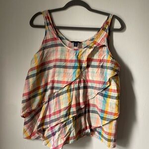 Tommy Hilfiger women’s summer cotton plaid ruffle sleeveless top, large